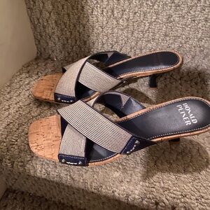 Donald J. Pliner Navy and Tan Heeled Sandals